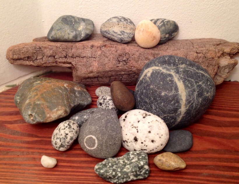 Altar of stones and driftwood. 